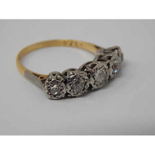 55 - 18ct Yellow Gold Ring Set with Five Diamonds Estimated at 0.80cts: Ring Size S 1/2