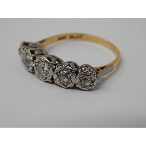 55 - 18ct Yellow Gold Ring Set with Five Diamonds Estimated at 0.80cts: Ring Size S 1/2