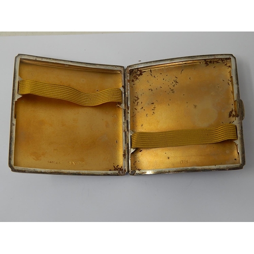 64 - Silver Cigarette Case with Gilded Interior: Hallmarked Chester 1928: Weight 114g