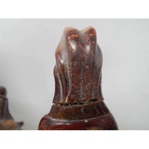 502 - Pair of Oriental Soapstone Figures on Temple Dogs: Height 22cm