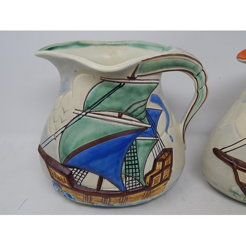 601 - Wade Heath Galleon Jugs (2) in Different Colour Variations: Height 20.5cm