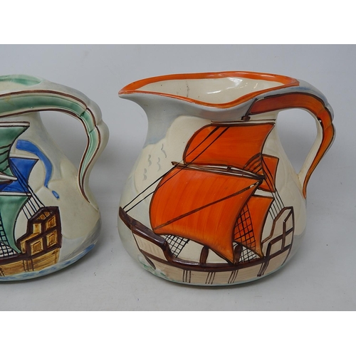 601 - Wade Heath Galleon Jugs (2) in Different Colour Variations: Height 20.5cm