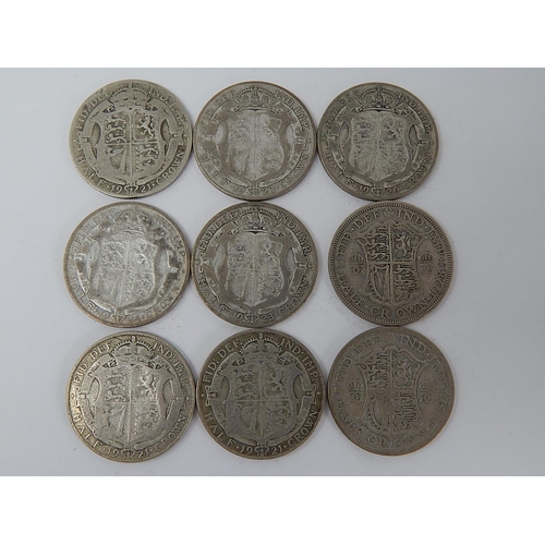 916 - George V Silver Half Crowns: Various Dates (9)