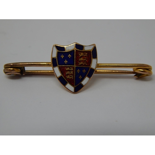 74 - Enamel 9ct Brooch, Hallmarked Birmingham 1920, Duke of Beaufort.