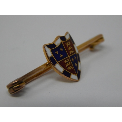 74 - Enamel 9ct Brooch, Hallmarked Birmingham 1920, Duke of Beaufort.