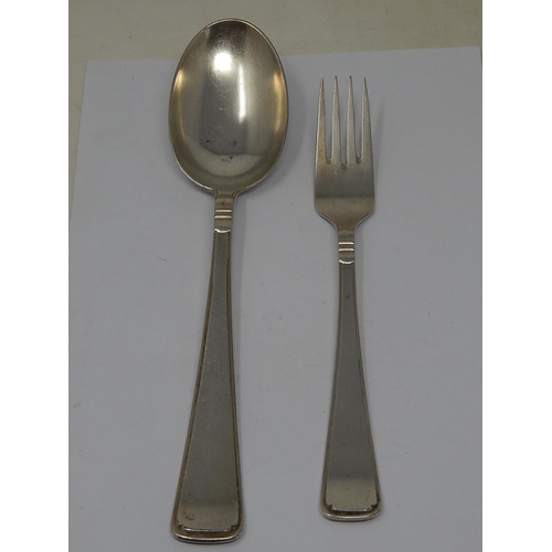 82 - Art Deco Continental Matching Serving Spoon & Fork Marked O.S.90