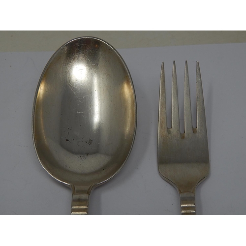 82 - Art Deco Continental Matching Serving Spoon & Fork Marked O.S.90