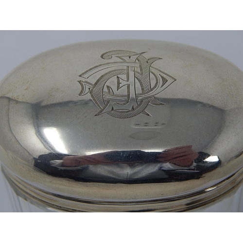 83 - Silver Lidded Faceted Glass Oval Dressing Table Jar: Hallmarked London 1912 by William Gibson