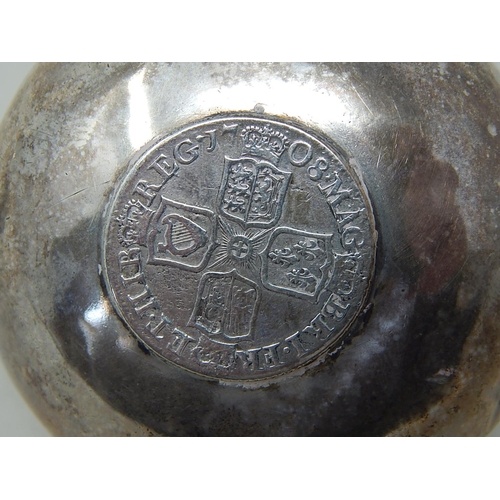 85 - A Queen Anne Silver Shilling Dated 1708 Set in an Unmarked Silver Punch Ladle together with a Georgi... 