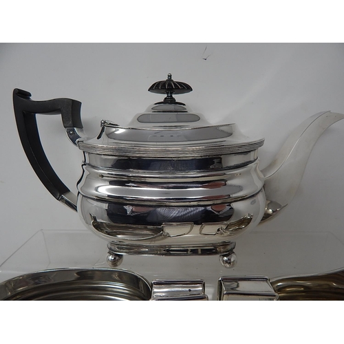 87 - HARRODS: A Georgian Pattern Silver Tea Service Comprising Teapot, Sugar Bowl & Milk Jug: Hallmarked ... 