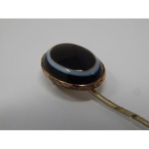 92 - Silver Gilt Banded Agate Stick Pin.