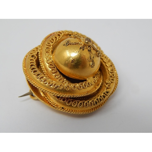 103 - Victorian Yellow Metal Brooch with Ball & Spiral Twist Decoration.