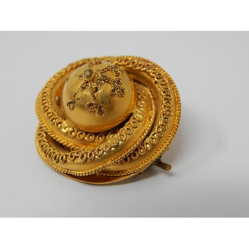 103 - Victorian Yellow Metal Brooch with Ball & Spiral Twist Decoration.