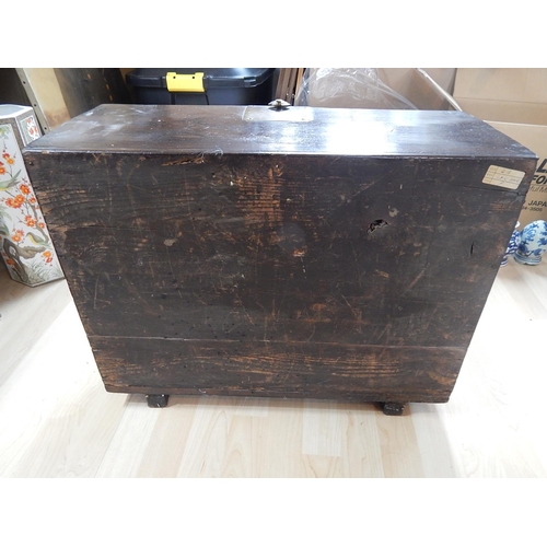 509 - C19th Chinese Wooden Chest with Brass Mounts & Handles: Retaining Its Original Lock & Key: Measures ... 