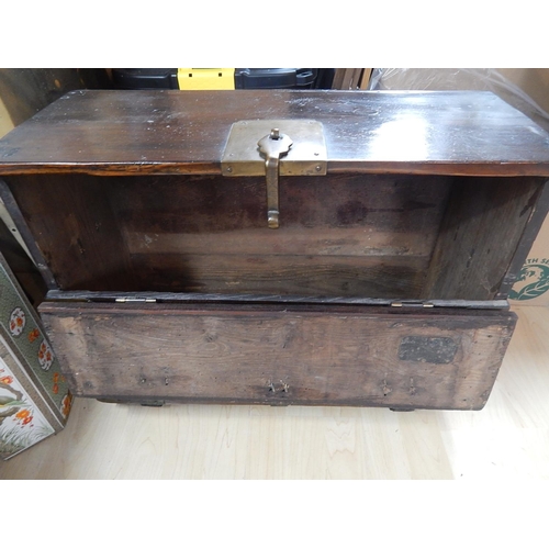 509 - C19th Chinese Wooden Chest with Brass Mounts & Handles: Retaining Its Original Lock & Key: Measures ... 