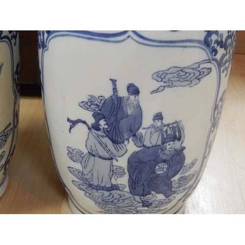 510 - Large Pair of Chinese Blue & White Vases with Figural Scenes: Each Measure 48cm high