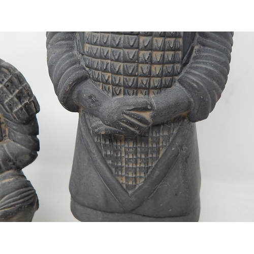 511 - Chinese Terracotta Figures of Warriors: Both with Impressed Seal Marks: Tallest 37cm