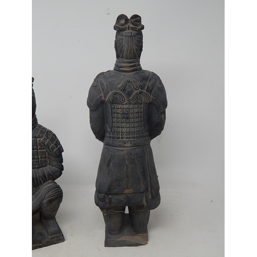 511 - Chinese Terracotta Figures of Warriors: Both with Impressed Seal Marks: Tallest 37cm