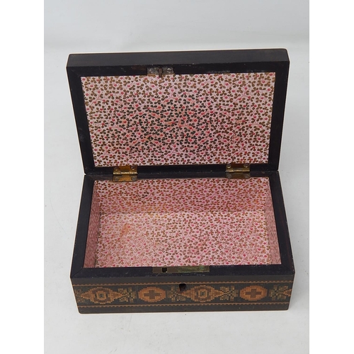 713 - C19th Tunbridge Ware Sewing Box with Domed Cushion Top: Makers Label to Underside 