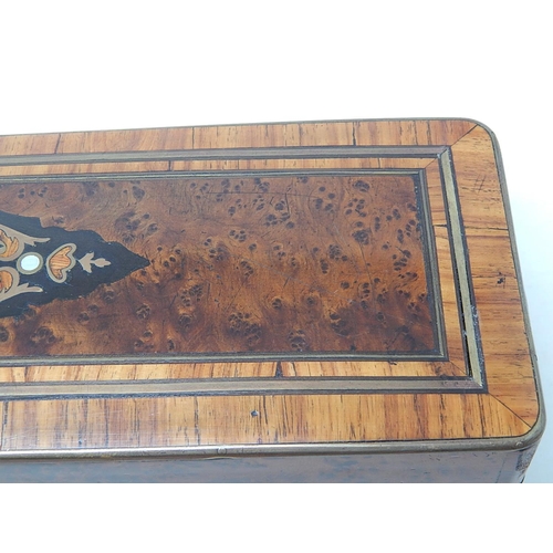 715 - C19th French Burr Walnut Glove/Work Box: The Brass Bordered Top Having an Intricate Inlaid Panel wit... 