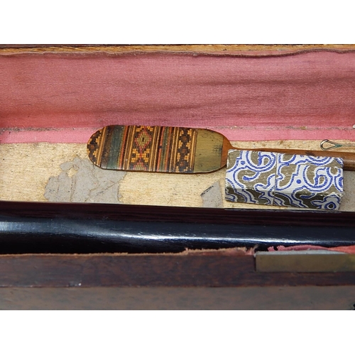 715 - C19th French Burr Walnut Glove/Work Box: The Brass Bordered Top Having an Intricate Inlaid Panel wit... 