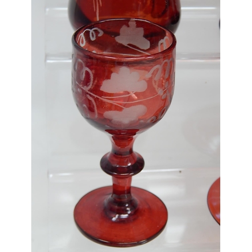 718 - A Quantity of C19th & Later Cranberry Etched Glassware (11)