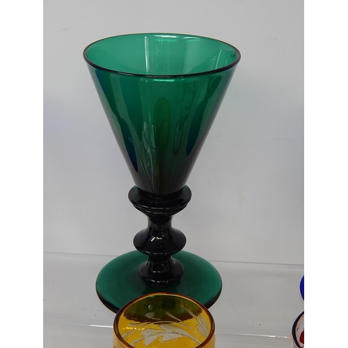 719 - A Quantity of C19th Glassware to Include a Pair of Bristol Blue Goblets, Amber Etched Cordial, Green... 