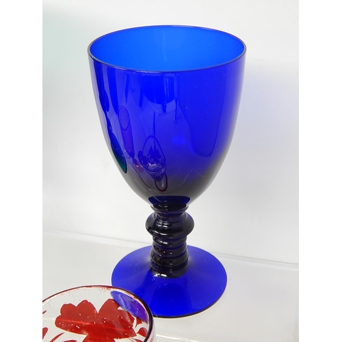 719 - A Quantity of C19th Glassware to Include a Pair of Bristol Blue Goblets, Amber Etched Cordial, Green... 