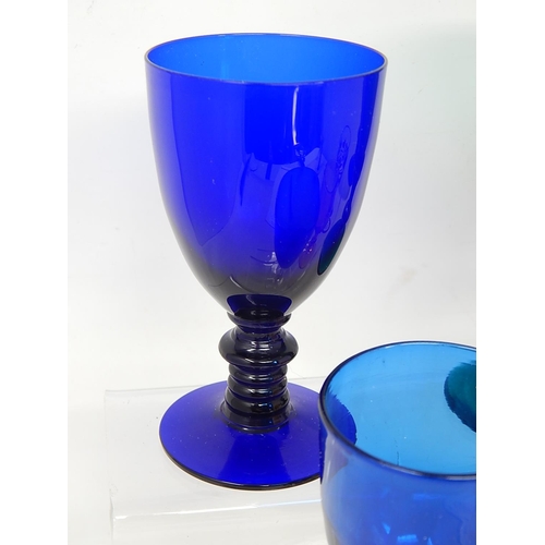 719 - A Quantity of C19th Glassware to Include a Pair of Bristol Blue Goblets, Amber Etched Cordial, Green... 