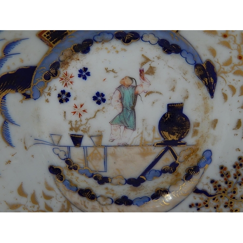 720 - Chamberlain Worcester Dished Plate c.1815-1820 depicting an oriental scene.