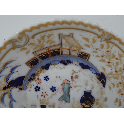 720 - Chamberlain Worcester Dished Plate c.1815-1820 depicting an oriental scene.