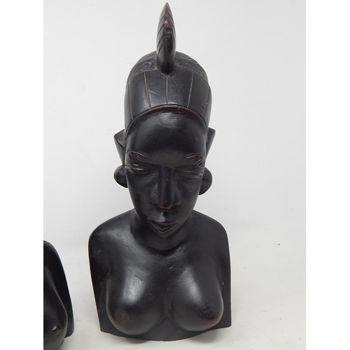 727 - A Pair of Antique African Hardwood Tribal Busts: Tallest 30cm