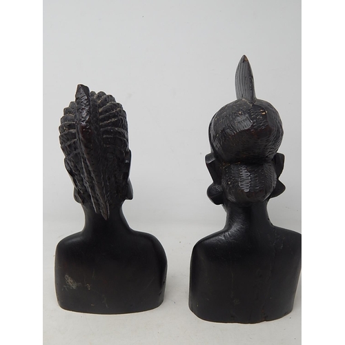 727 - A Pair of Antique African Hardwood Tribal Busts: Tallest 30cm