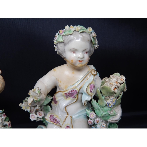 730 - Pair of Late C18th, Early C19th Figures of Cherubs with Garlands of Flowers: Some Losses: Each Measu... 