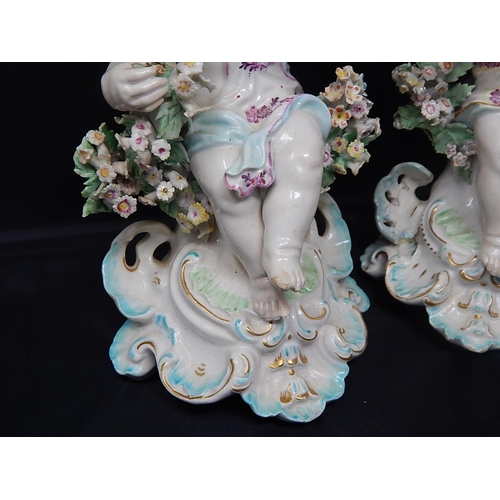 730 - Pair of Late C18th, Early C19th Figures of Cherubs with Garlands of Flowers: Some Losses: Each Measu... 