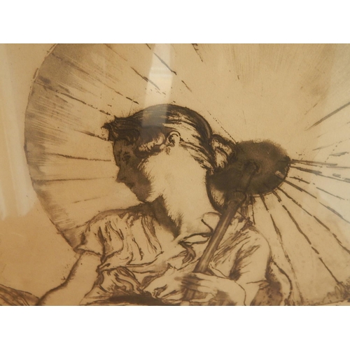 737 - Signed Picture of a Seated Lady with Parasol: Numbered 135: Measures 70cm x 55cm: Framed & Glazed.