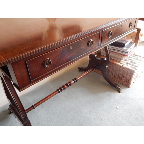 740 - C19th Mahogany Sofa Table with Two Drawers with Original Brass Ring Handles on Stretchered Base with... 