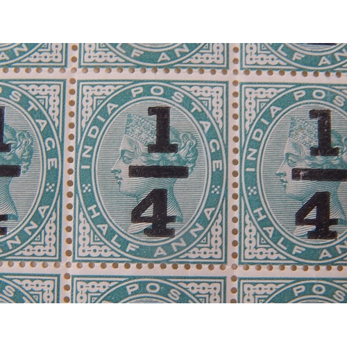 908 - QV Half Anna 1/4 Overprints Block of 12 with Original Gum