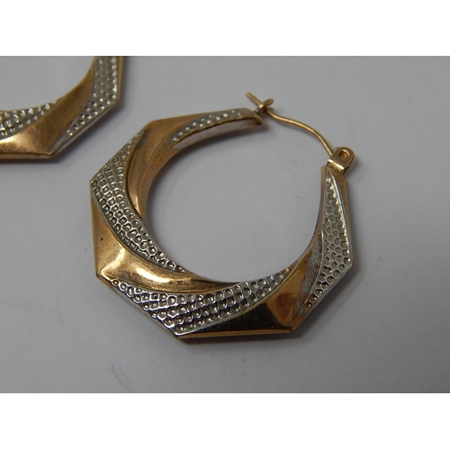 136 - 9ct white & yellow gold twist hoop earrings. 874697