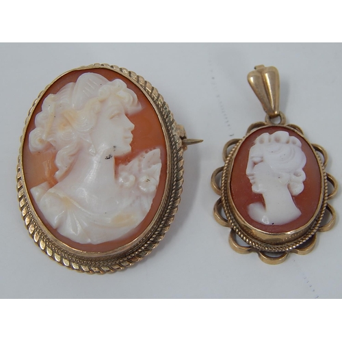 152 - 9ct gold vintage cameo pendant and brooch: 9694