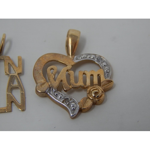 160 - 3 x 9ct Gold pendants inc.mum, nan: 8686