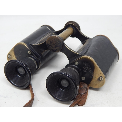 542 - WWI: Rare Pair of Carl Zeiss Jena D.R.P Feldstecher Vergr = 8 Brass & Leather Covered Binoculars wit... 