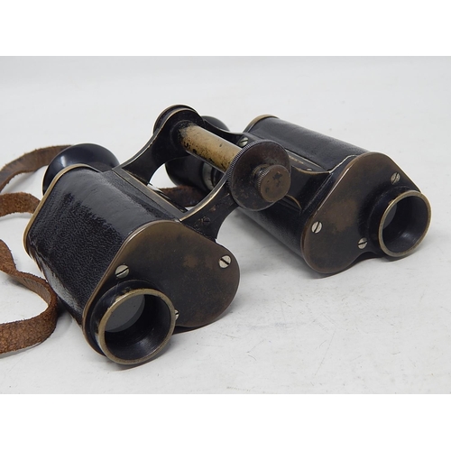 542 - WWI: Rare Pair of Carl Zeiss Jena D.R.P Feldstecher Vergr = 8 Brass & Leather Covered Binoculars wit... 