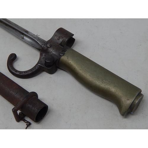 551 - WWI Bayonet & Scabbard with Brass Handle: Serial No: 1012: Length 65cm