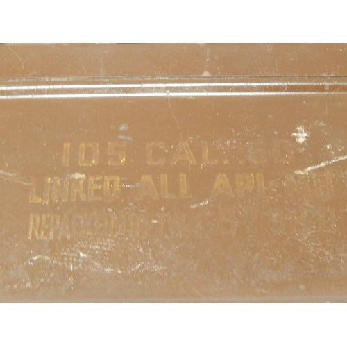 555 - WWII USA Metal Ammunition Box: CAL 50 M2: Measuring 30.5cm wide x 15cm deep x 19.5cm high