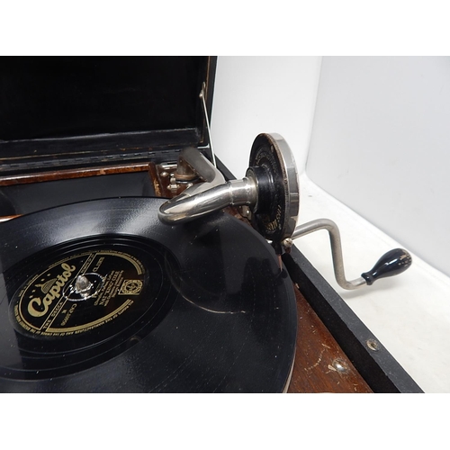 560 - H.M.V Wind Up Gramophone (Working) together with a selection of 78rpm records.