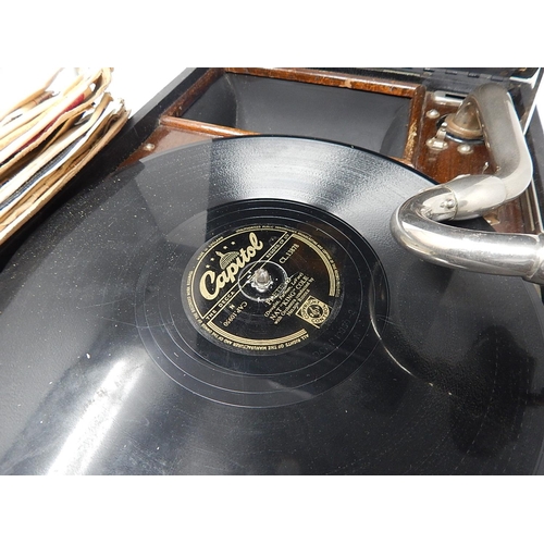 560 - H.M.V Wind Up Gramophone (Working) together with a selection of 78rpm records.