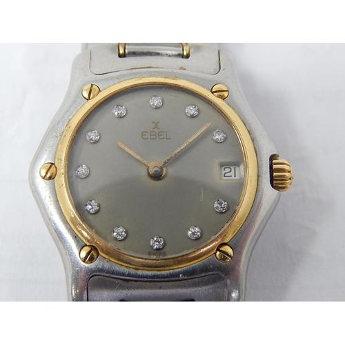 124 - EBEL 1911: Ladies Bi-Metal Wristwatch with 18ct Gold Bezel & Diamond Dial with date aperture: Serial... 