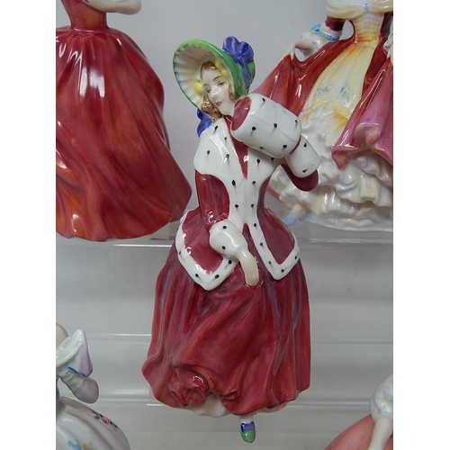 644 - Royal Doulton Figures: Alison, Autumn Breezes, Fair Lady, Giselle, Carolyn, Christmas Morn, Innocenc... 