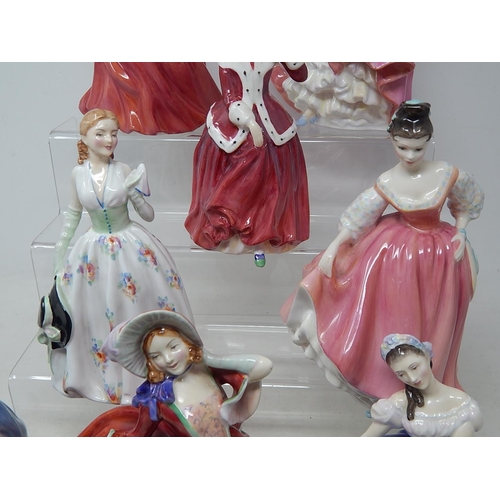 644 - Royal Doulton Figures: Alison, Autumn Breezes, Fair Lady, Giselle, Carolyn, Christmas Morn, Innocenc... 